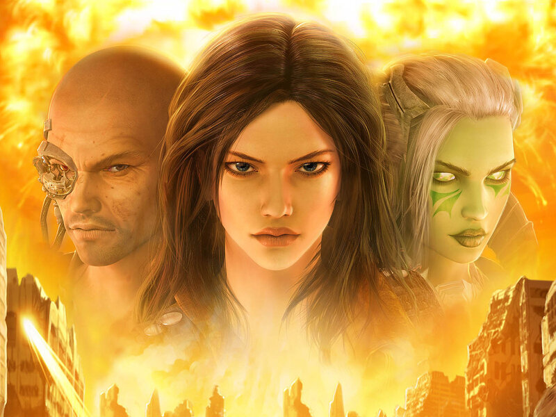 Three Characters in Fiery Scene