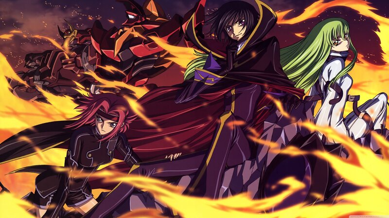 Three Characters in Flames — Orange, Dramatic