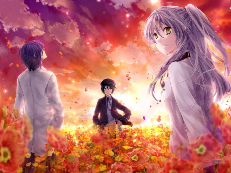 Three Characters in Flower Field