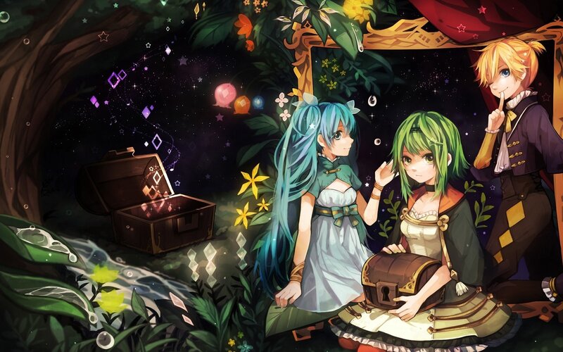 Three Characters in Forest — Green, Magical, Night, Anime