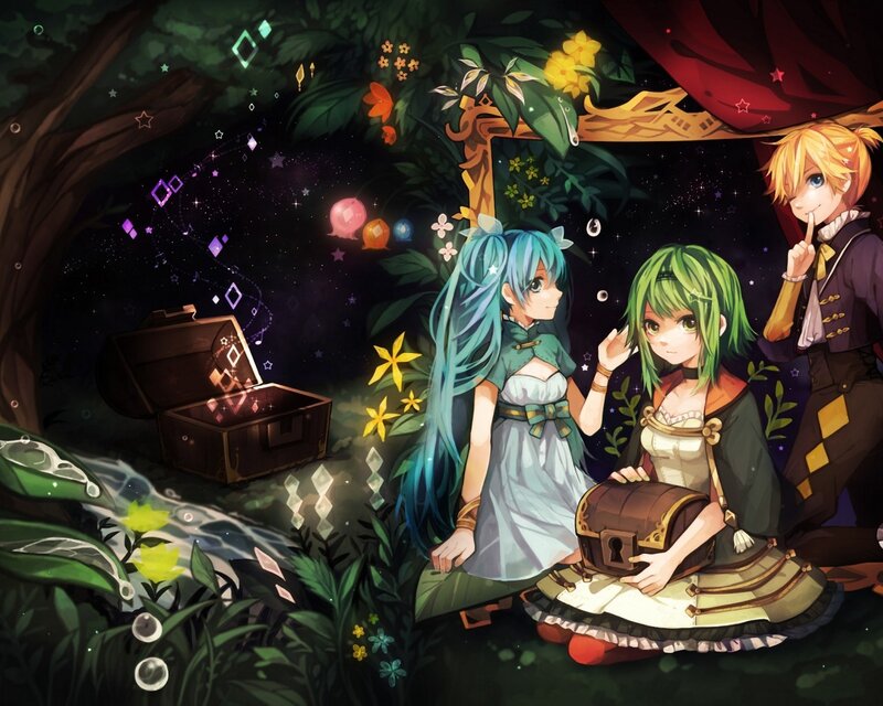Three Characters in Forest — Green, Magical, Night