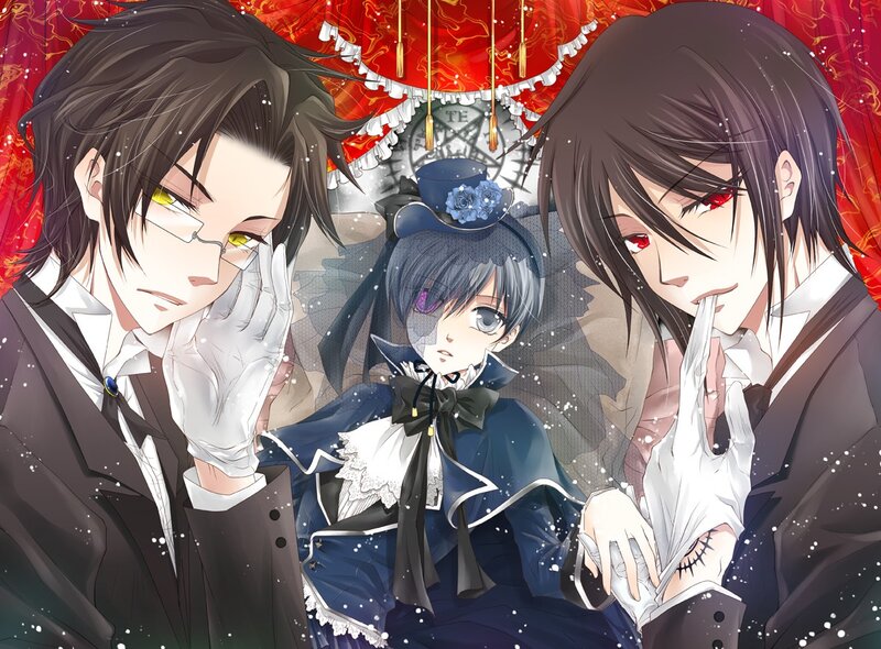 Three characters in formal attire