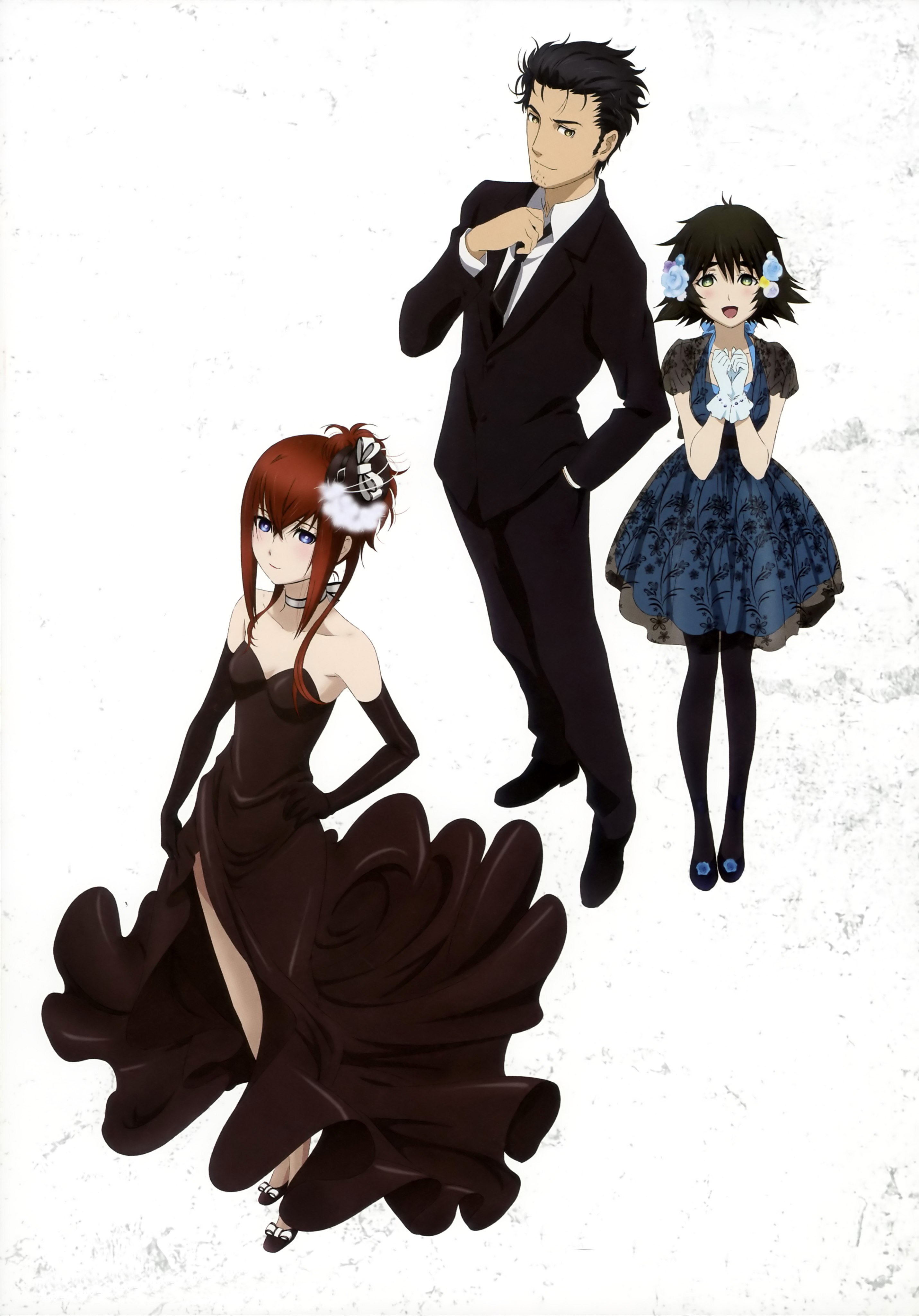 Three characters in formal wear