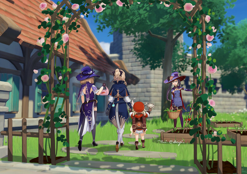 Three Characters in Garden — Green
