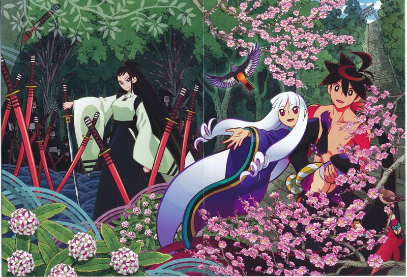 Three Characters in Garden — Purple