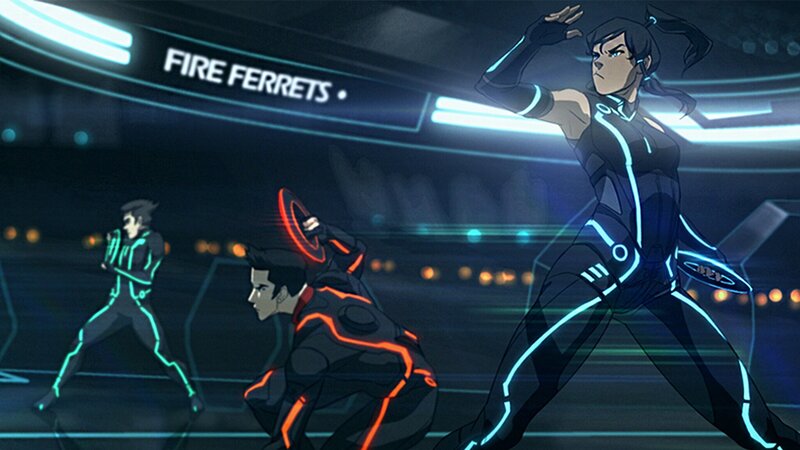 Three Characters in Glowing Suits — Black