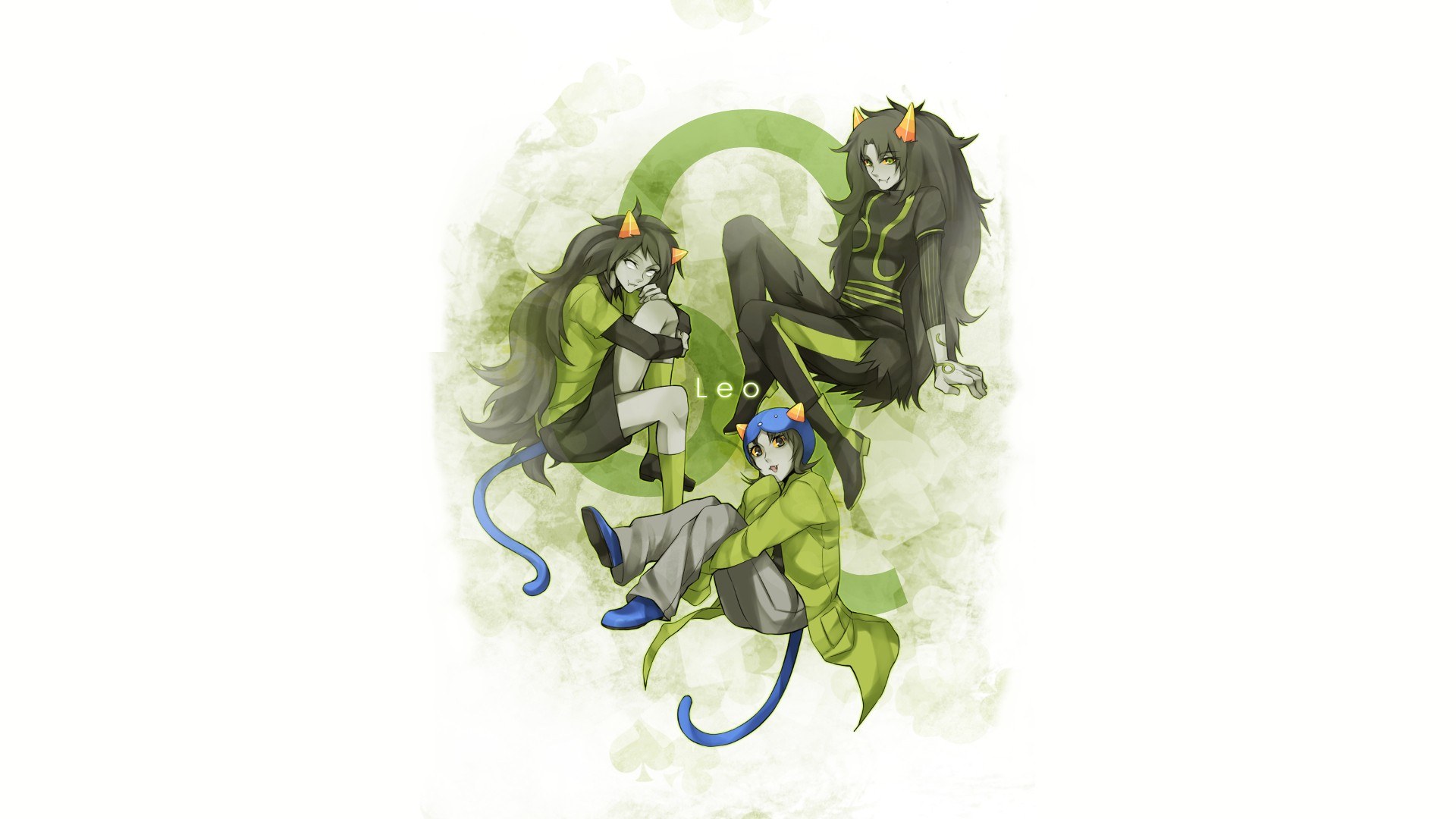 three characters in green and black