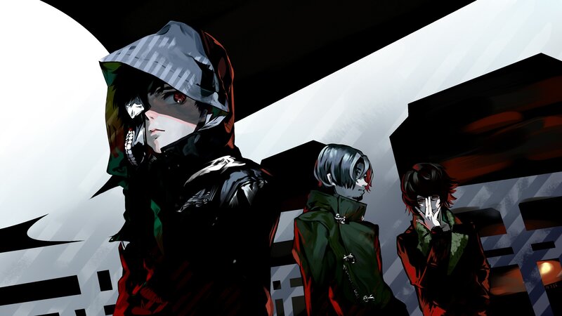 Three Characters in Hooded Coats