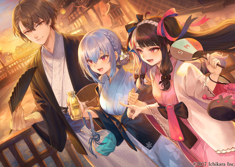 Three Characters in Kimonos — Blue, Warm