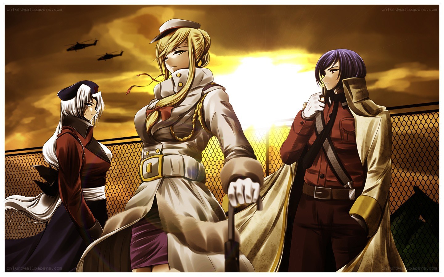 Three characters in military attire