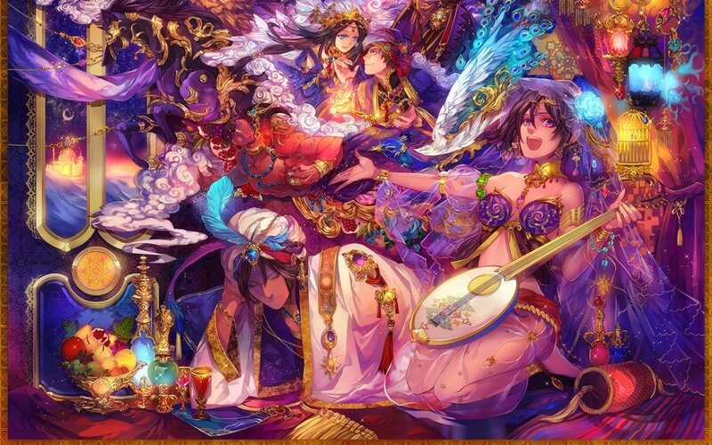Three Characters in Ornate Clothing