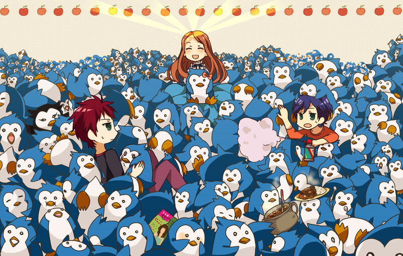 Three Characters in Penguin Crowd