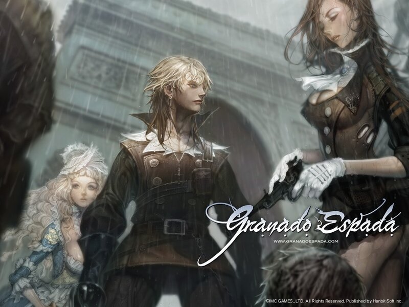 Three Characters in Rain — Gray, Dramatic