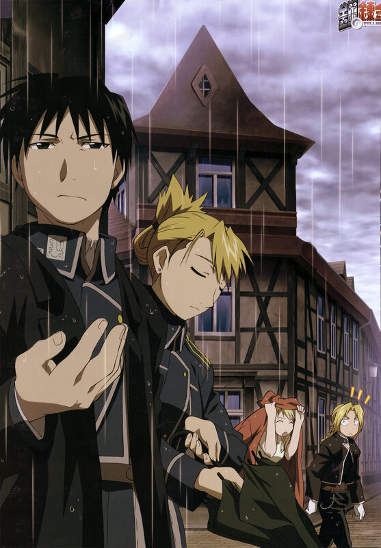 Three Characters in Rain — Gray