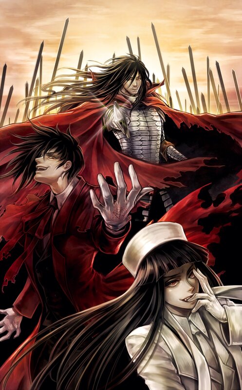Three Characters in Red and White