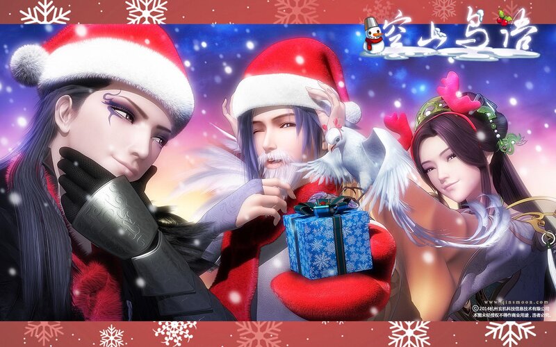 Three Characters in Santa Hats