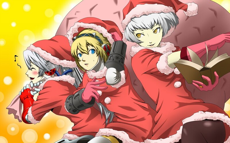 Three Characters in Santa Outfits
