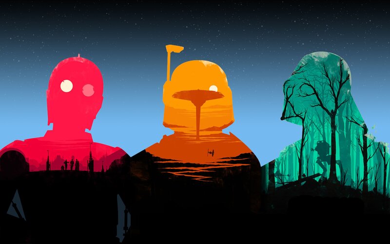 Three Characters in Silhouette — Red