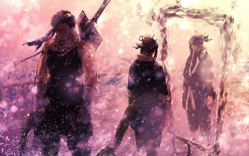 Three Characters in Snowy Scene — Pink