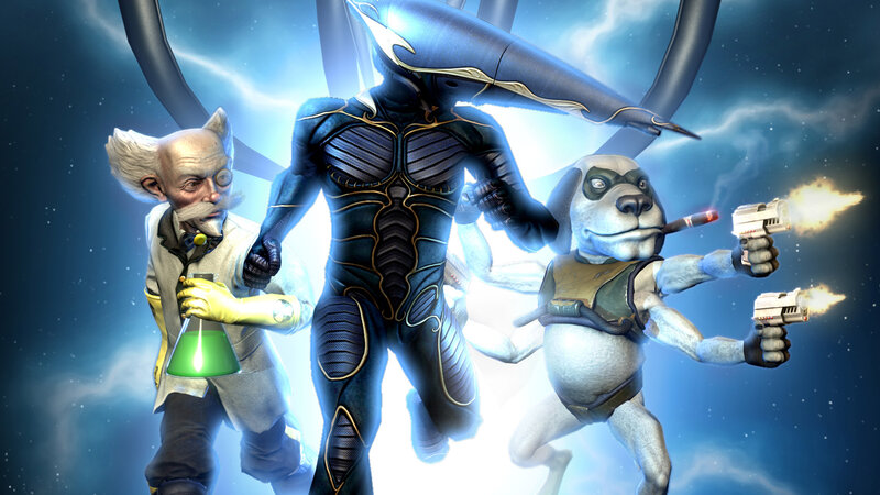 Three Characters in Space — Blue, Dramatic, Night