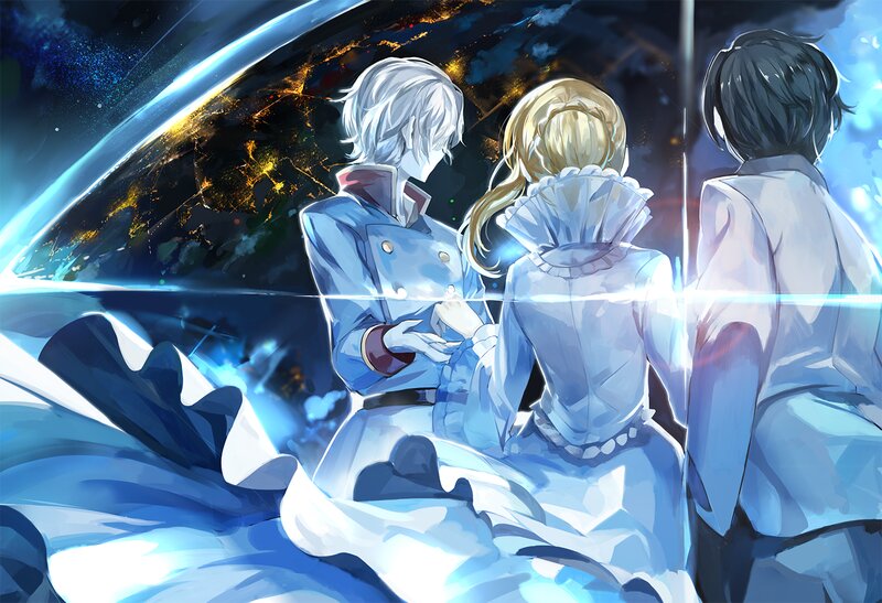 Three Characters in Space — Blue, Dramatic