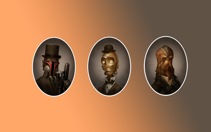 Three Characters in Suits — Orange