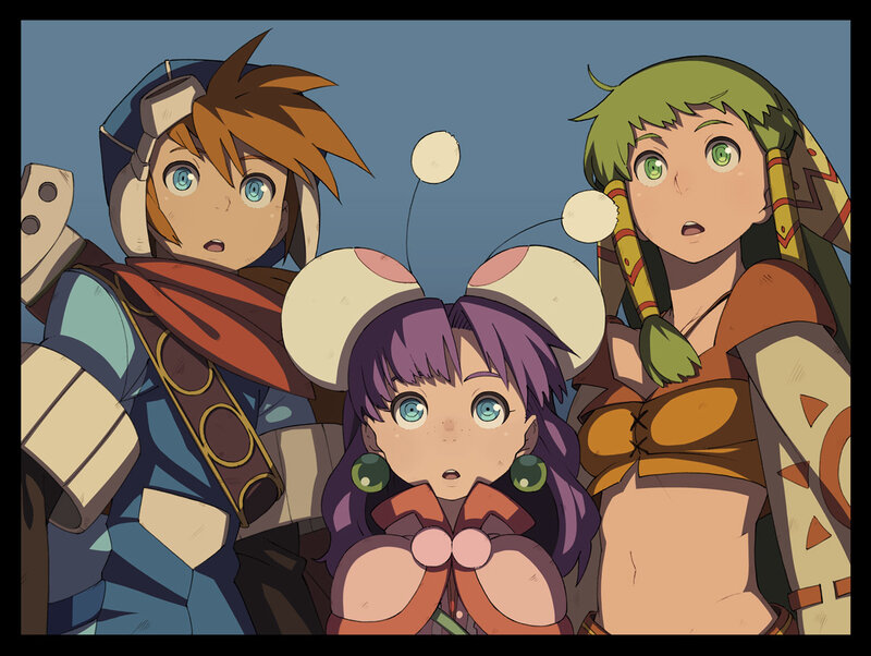 Three characters in surprise