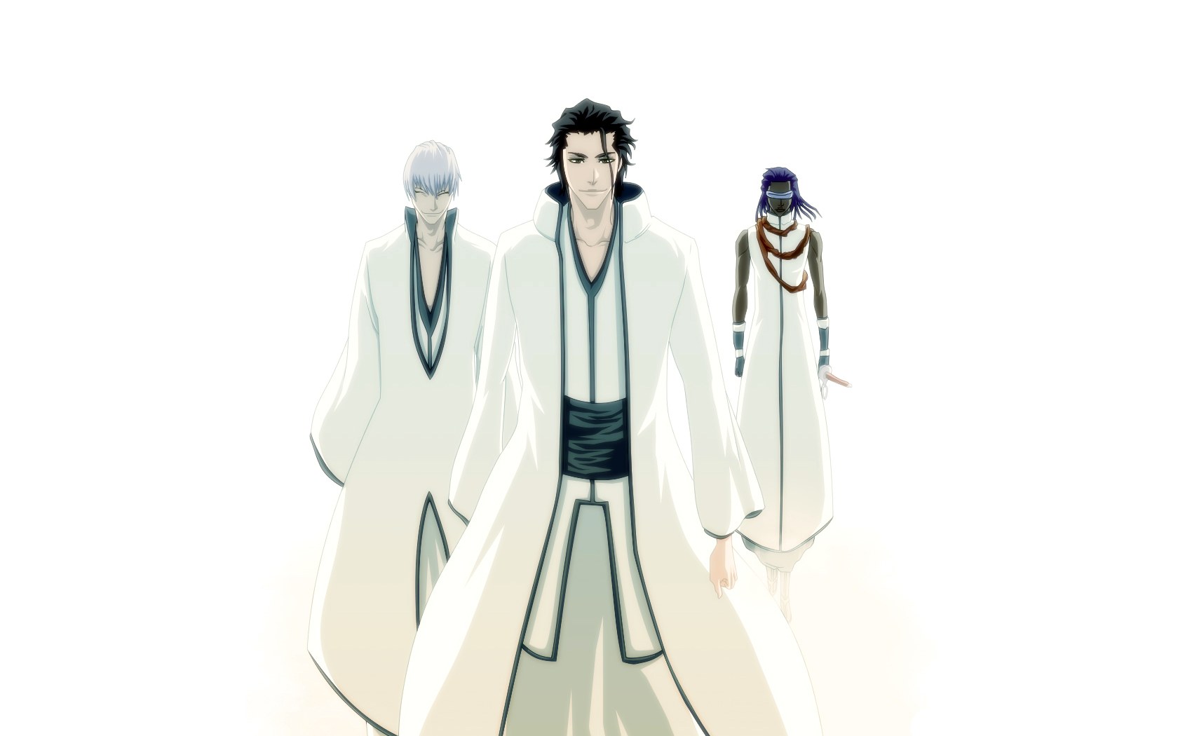 three characters in white robes
