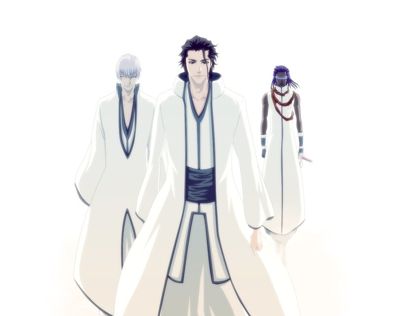 three characters in white robes