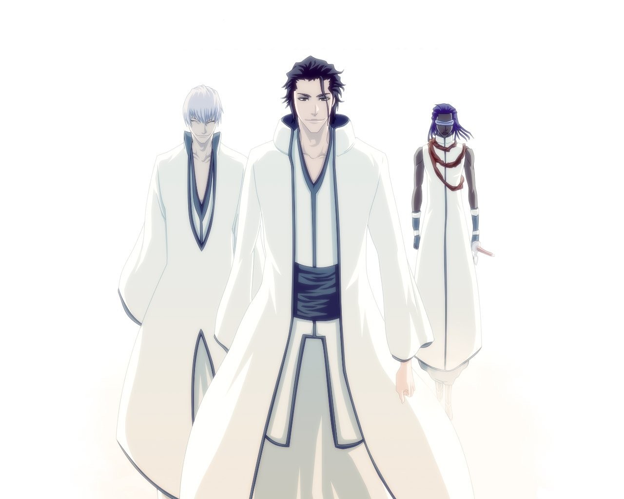 three characters in white robes