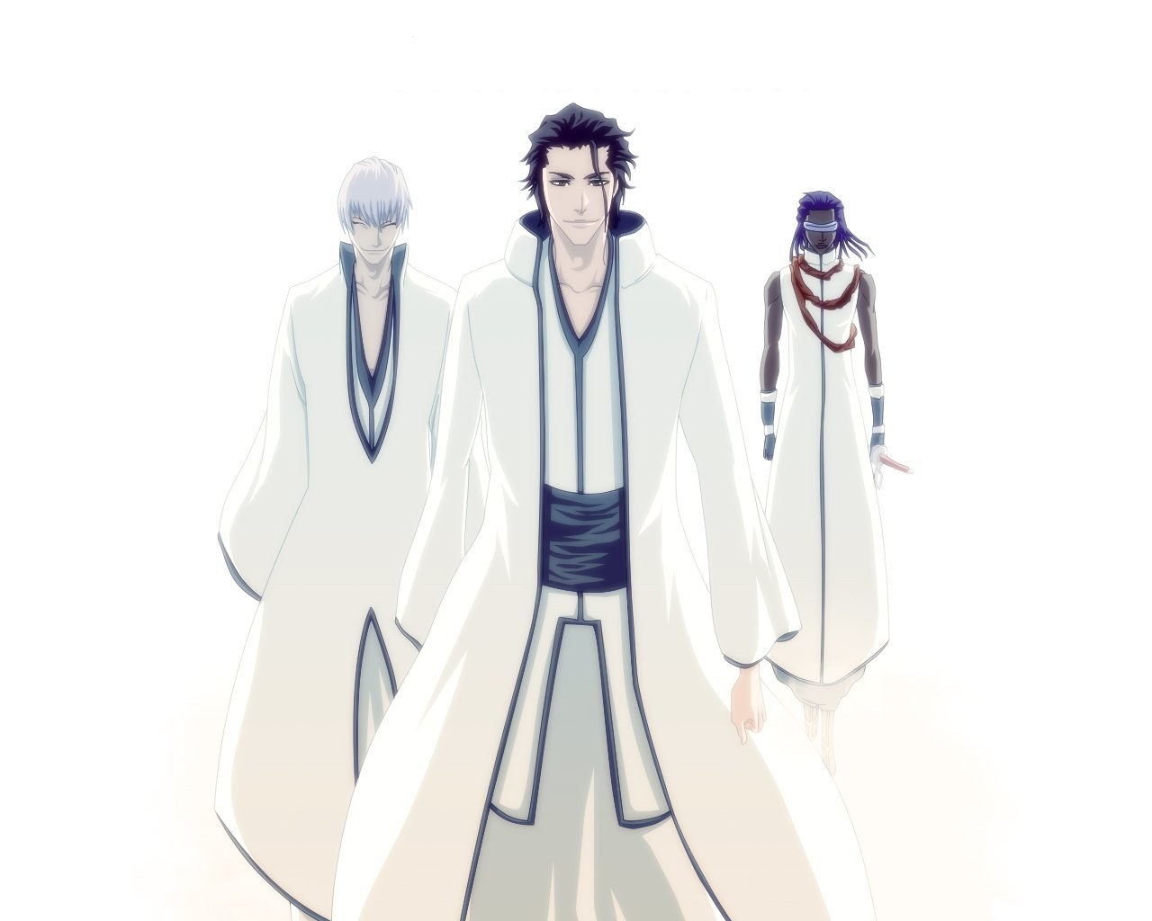 three characters in white robes