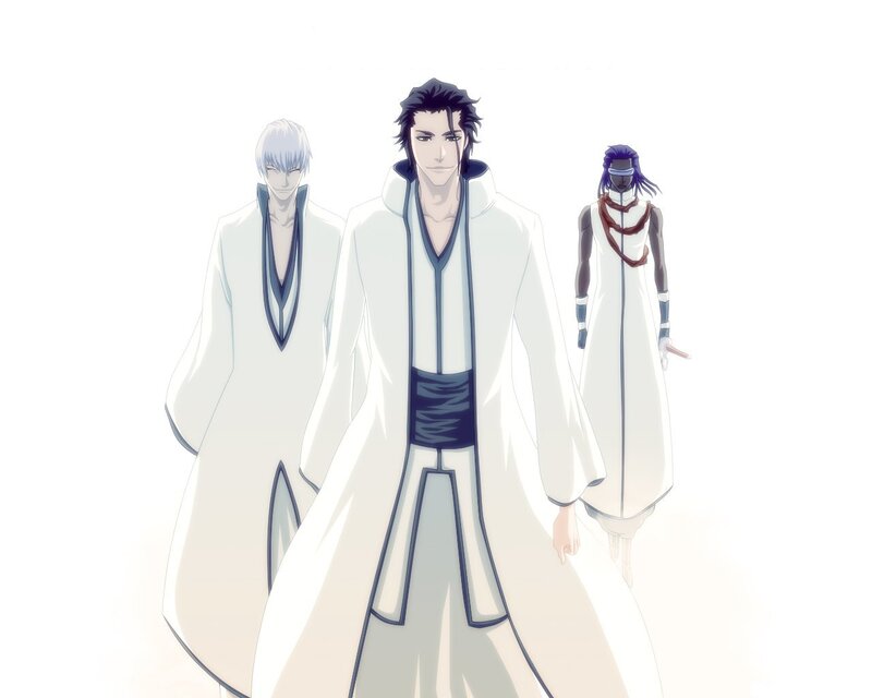 Three Characters in White Robes — Dramatic, Anime, White Robes, Long Hair, Dark Eyes, Black
