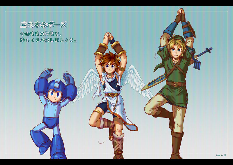 Three Characters in Yoga Pose