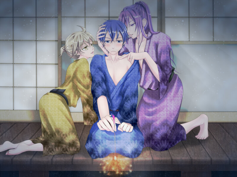 Three characters in yukata
