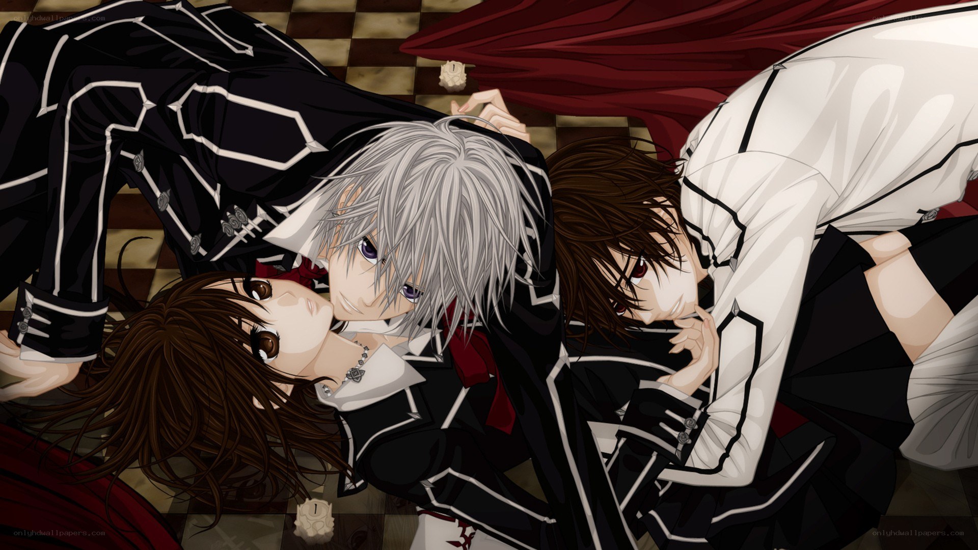 Three characters lying on the floor
