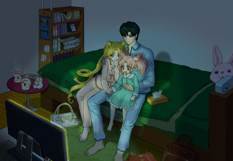 Three Characters on a Bed
