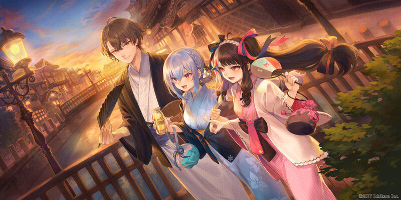 Three Characters on a Bridge — Blue