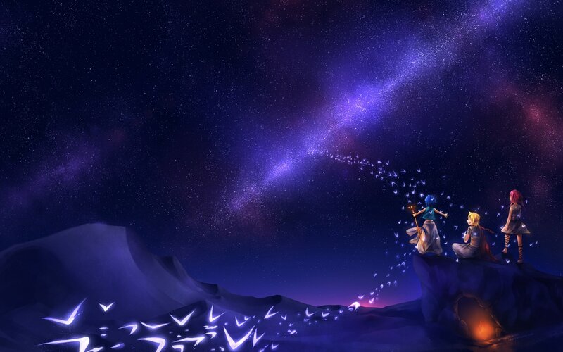 Three Characters on a Cliff — Purple