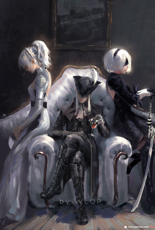 Three Characters on a Couch — White