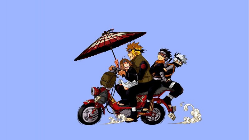 Three Characters on a Motorcycle — Blue