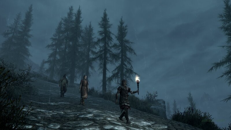 Three Characters on a Path — Gray