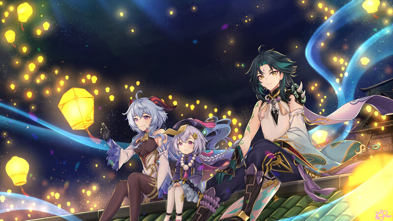 Three Characters on a Roof