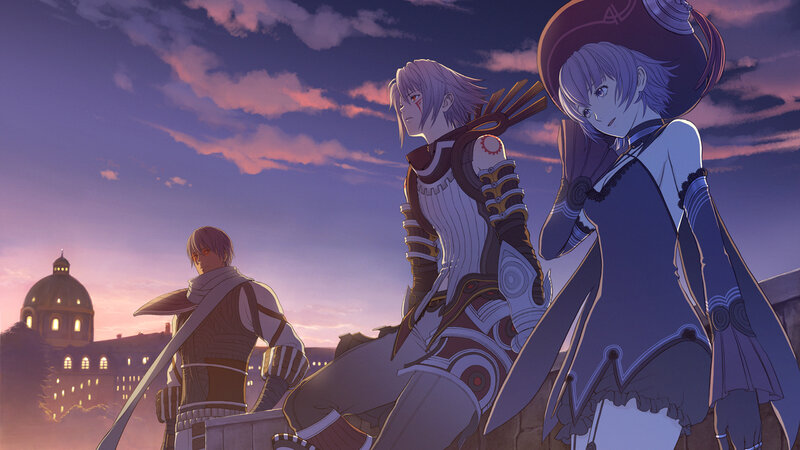 Three Characters on a Rooftop — Purple