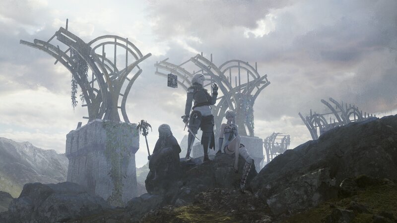 Three Characters on Rocks