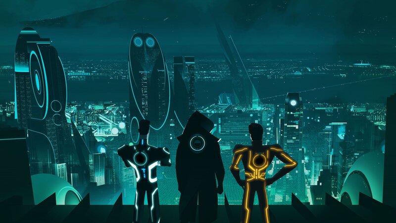 Three Characters on Rooftop — Teal