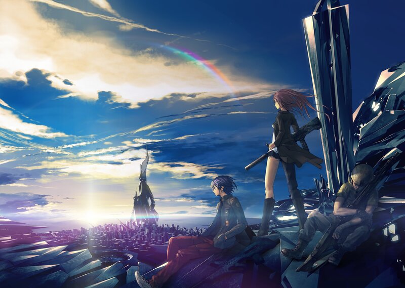 Three Characters on Ruins — Blue, Dramatic