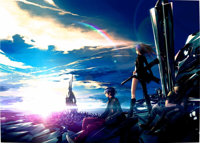 Three Characters on Ruins — Blue