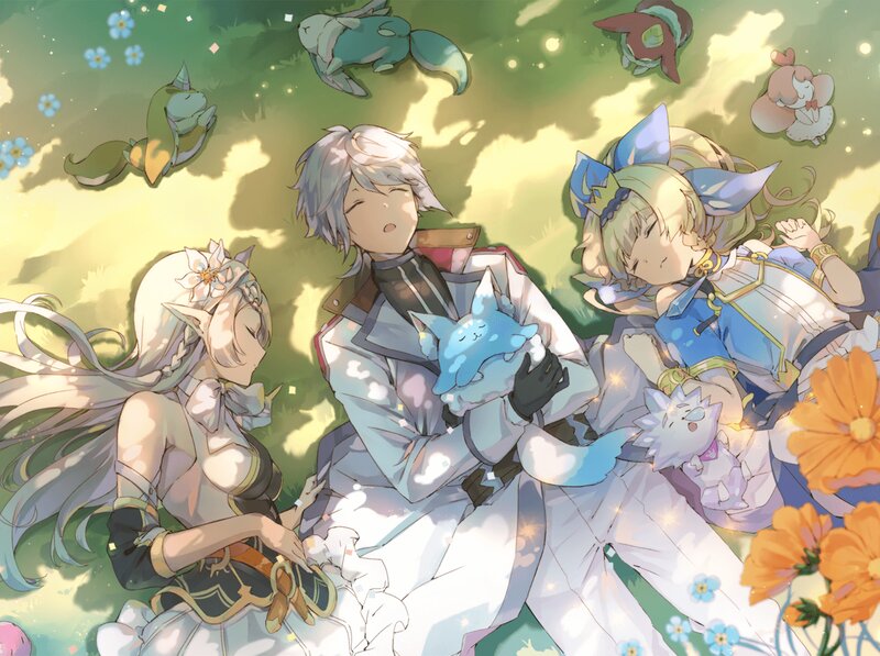 Three Characters Resting — Green
