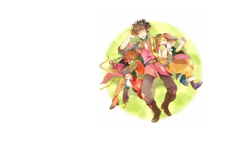 three characters resting together