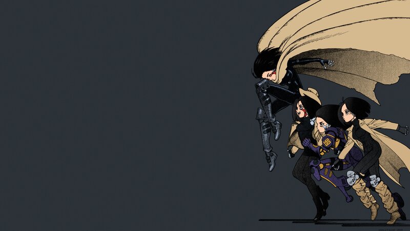 Three Characters Running — Black, Dramatic
